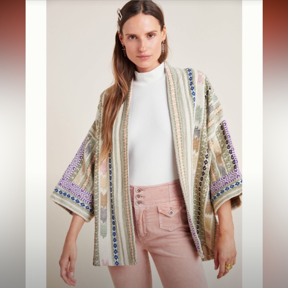 Anthropologie Multicolor Patterned Open Front Kimono Jacket